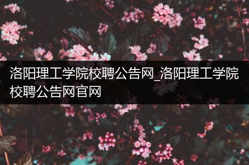 洛阳理工学院校聘公告网_洛阳理工学院校聘公告网官网